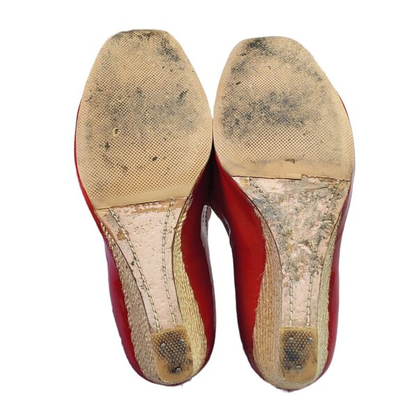Prada Red Patent Leather Wedge Peep Toe Heels Women Shoe 36.5 US 6.5 - Picture 7 of 12